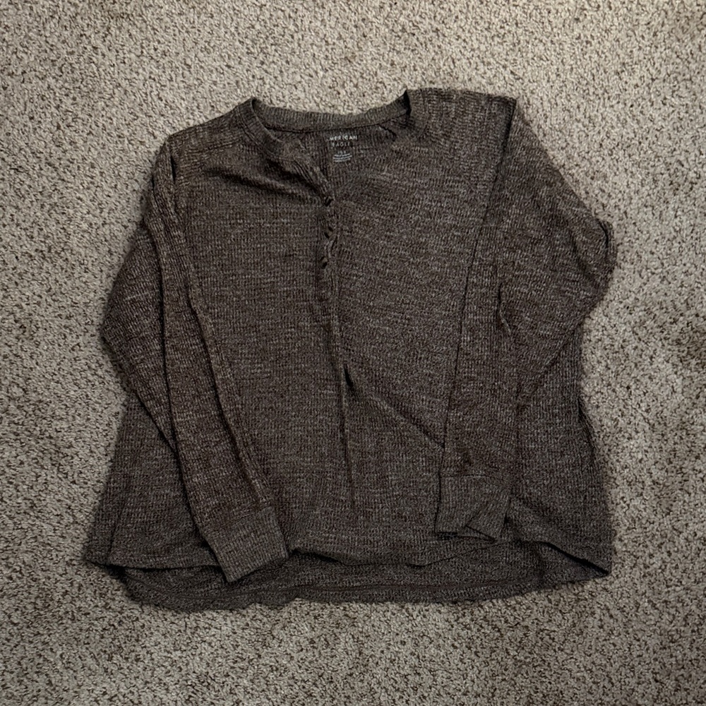 American Eagle Outfitters Heathered Brown Long Sleeve Tee Size L